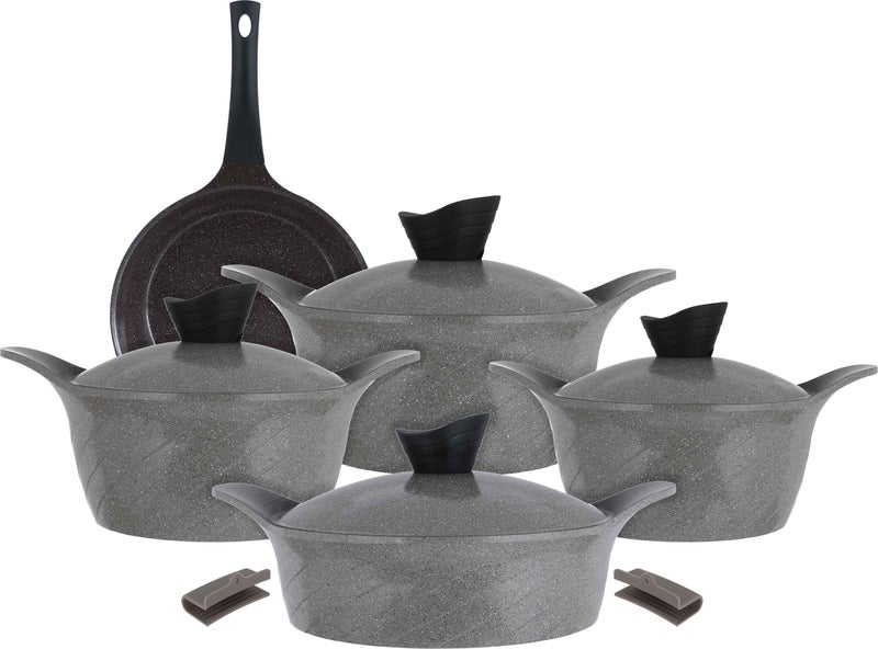 Tornado Granite Cookware Set, 9 Pieces - Grey Granite - Image 2
