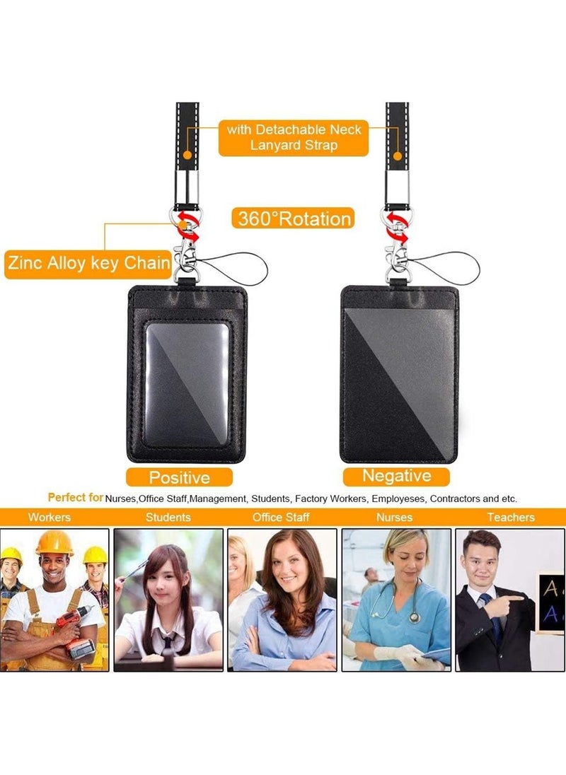 Generic 4-Piece ID Card Holder with Detachable Neck Lanyard Strap and Retractable Badge Reel Clip Keychain Leather ID Badge Holder Set for Work School and Metro Card  - Image 3