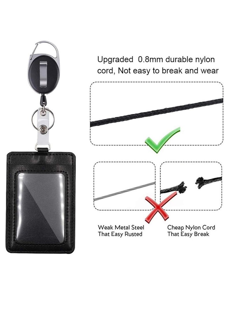Generic 4-Piece ID Card Holder with Detachable Neck Lanyard Strap and Retractable Badge Reel Clip Keychain Leather ID Badge Holder Set for Work School and Metro Card  - Image 4