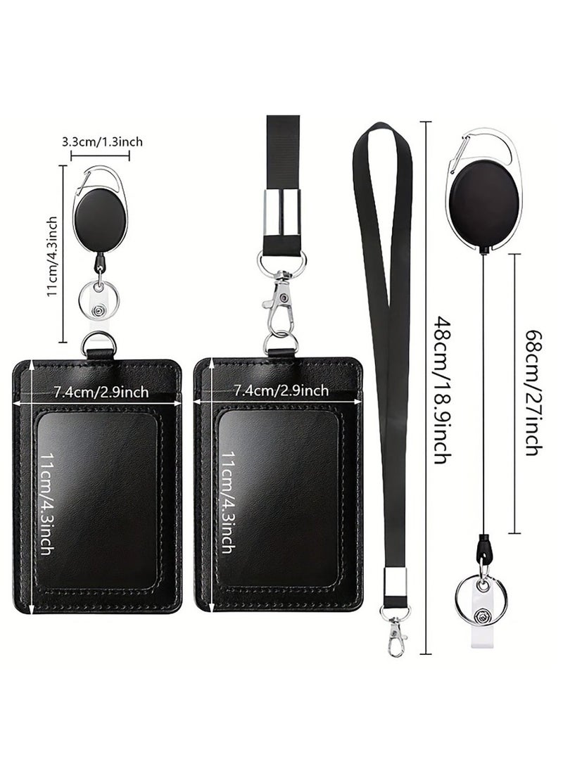 Generic 4-Piece ID Card Holder with Detachable Neck Lanyard Strap and Retractable Badge Reel Clip Keychain Leather ID Badge Holder Set for Work School and Metro Card  - Image 5