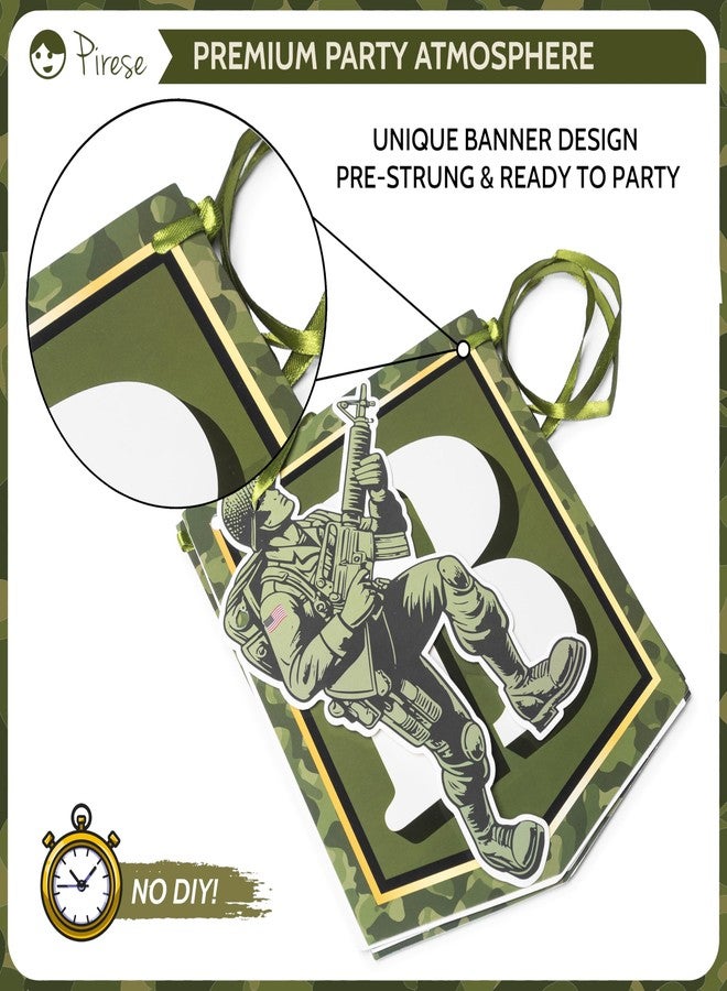 Pirese Army Happy Birthday Banner - Soldier Birthday Decorations for Boys, Camo Party Supplies with Tank Balloon, Star Balloons & Latex Balloons, Military Themed Party Decor - Image 5