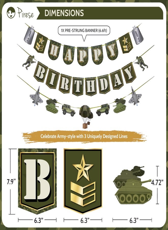 Pirese Army Happy Birthday Banner - Soldier Birthday Decorations for Boys, Camo Party Supplies with Tank Balloon, Star Balloons & Latex Balloons, Military Themed Party Decor - Image 3