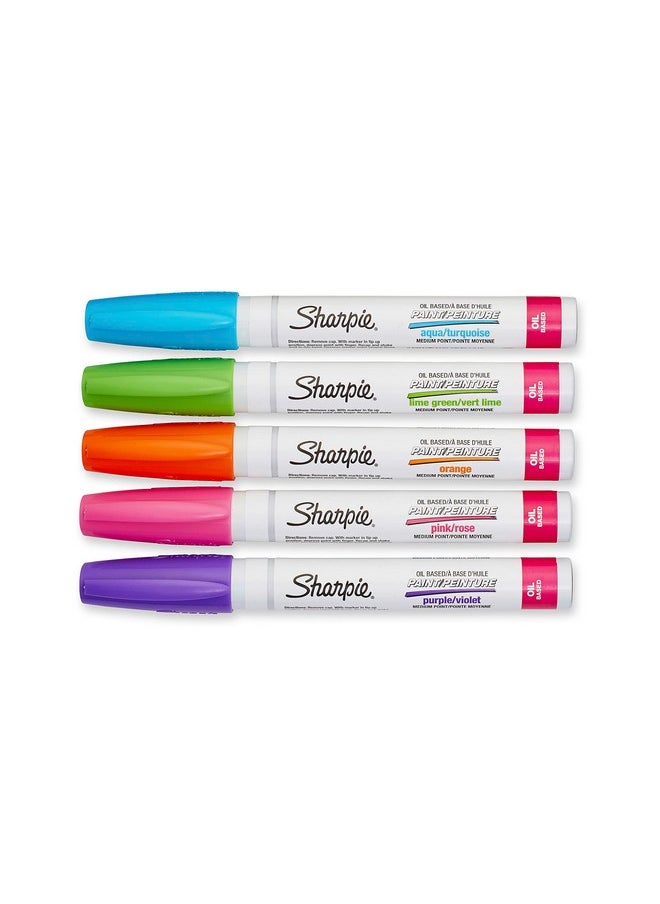 Sharpie Sharpie Oil-Based Paint Markers, Medium Point, Bright Colors, 5 Count - Great for Rock Painting  - Image 2