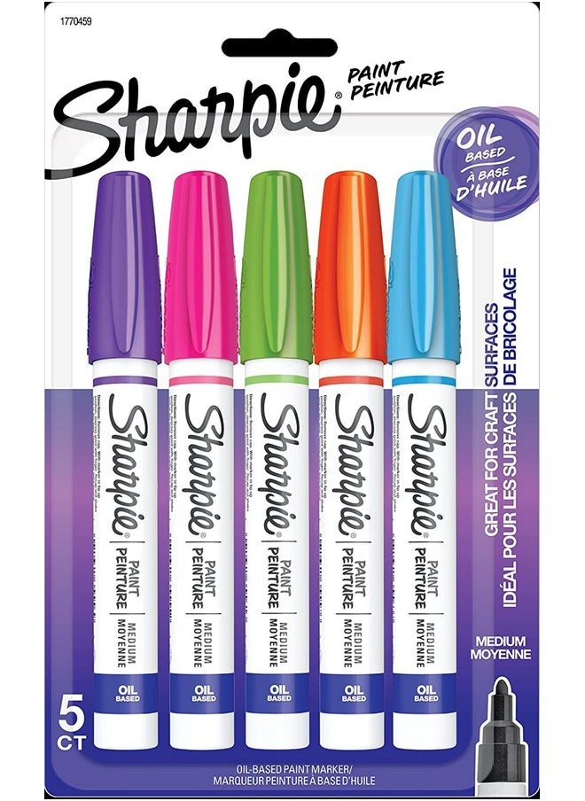 Sharpie Sharpie Oil-Based Paint Markers, Medium Point, Bright Colors, 5 Count - Great for Rock Painting  - Image 1