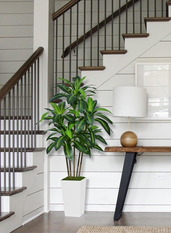 Zvezvia Artificial Dracaena Tree 150cm with White Planter - Realistic Fake Tropical Yucca Plant for Home, Office, and Living Room Decor - Maintenance-Free Indoor Silk Tree - Image 3