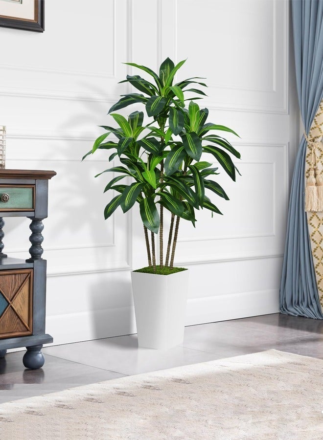 Artificial Dracaena Tree 150cm with White Planter - Realistic Fake Tropical Yucca Plant for Home, Office, and Living Room Decor - Maintenance-Free Indoor Silk Tree