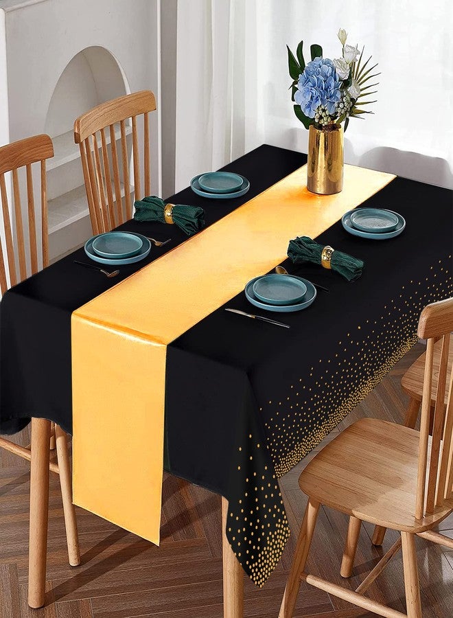 MASHAN 16Pack Disposable Plastic Tablecloths and Satin Table Runner Set Black Gold Dot Table Cloth Gold for Graduation Wedding Birthday Baby Shower Anniversary Holiday Party Decorations - Image 4