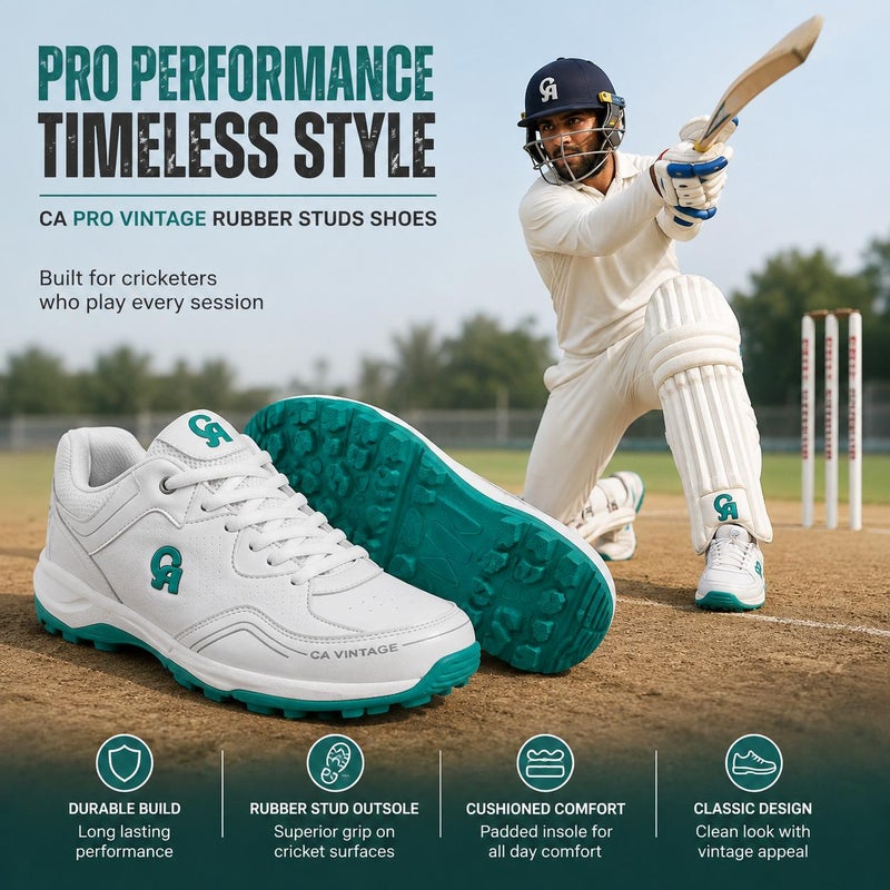 CA Cricket Arabia Pro Vintage White/Teal Cricket Shoes, UK 7 / EU 40 - Image 5