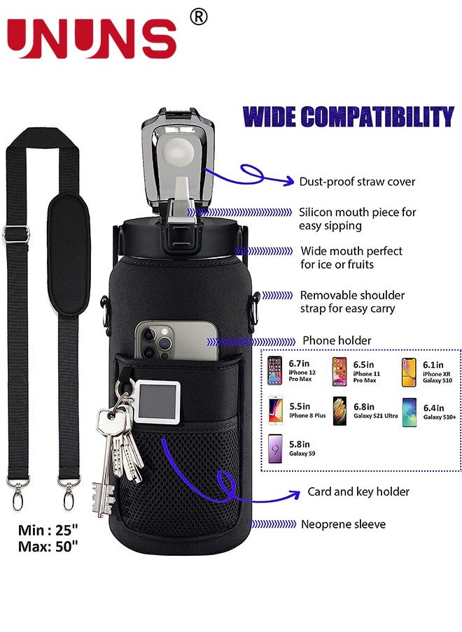 UNUNS - Water Bottle With Sleeve,2L Motivational Water Bottle With Straw And Time Marker,BPA Free Leakproof Large Sports Water Bottle,Reusable Water Jug For Workout Gym Sport - Image 1
