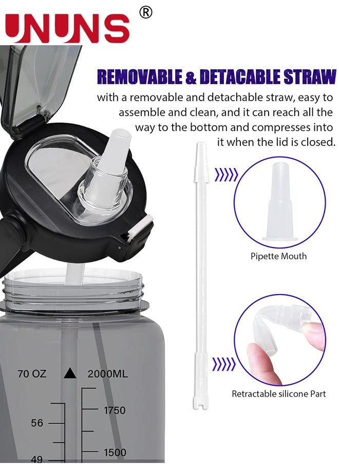 UNUNS - Water Bottle With Sleeve,2L Motivational Water Bottle With Straw And Time Marker,BPA Free Leakproof Large Sports Water Bottle,Reusable Water Jug For Workout Gym Sport - Image 1
