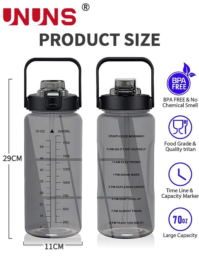 UNUNS - Water Bottle With Sleeve,2L Motivational Water Bottle With Straw And Time Marker,BPA Free Leakproof Large Sports Water Bottle,Reusable Water Jug For Workout Gym Sport - Image 1