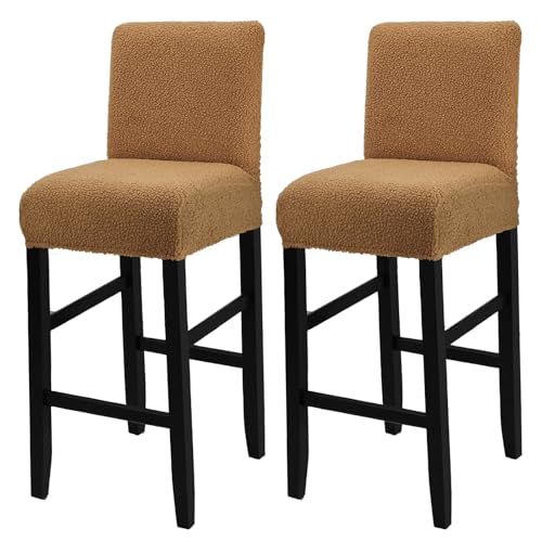 WENZMOC Teddy Wool Bar Stool Covers Soft & Elasticity Barstool Covers with Backs Teddy Barstool Cover Slipcovers Washable Pub Chair Cover for Banquet Hotel Wedding (Brown 2 PCS) - Image 1