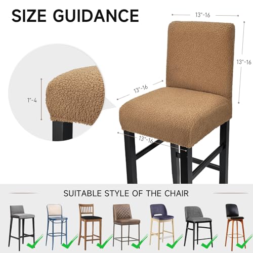 WENZMOC Teddy Wool Bar Stool Covers Soft & Elasticity Barstool Covers with Backs Teddy Barstool Cover Slipcovers Washable Pub Chair Cover for Banquet Hotel Wedding (Brown 2 PCS) - Image 4