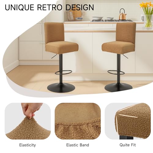 WENZMOC Teddy Wool Bar Stool Covers Soft & Elasticity Barstool Covers with Backs Teddy Barstool Cover Slipcovers Washable Pub Chair Cover for Banquet Hotel Wedding (Brown 2 PCS) - Image 5