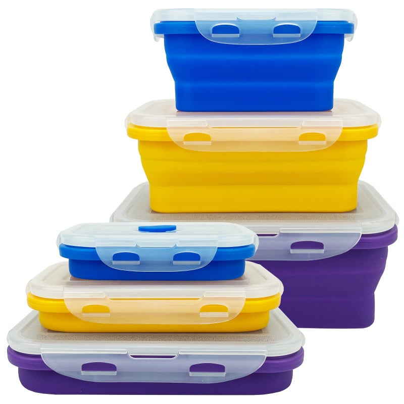 Lunbengo Camping Travel Travel Contorible With With Lids قابل للتكديس حاويات سيليكون حاويات وجبات الإعدادية مع جزء مثالي 350 مل-540 مل-800 مل آمن 3pieve 3pieve - Image 1