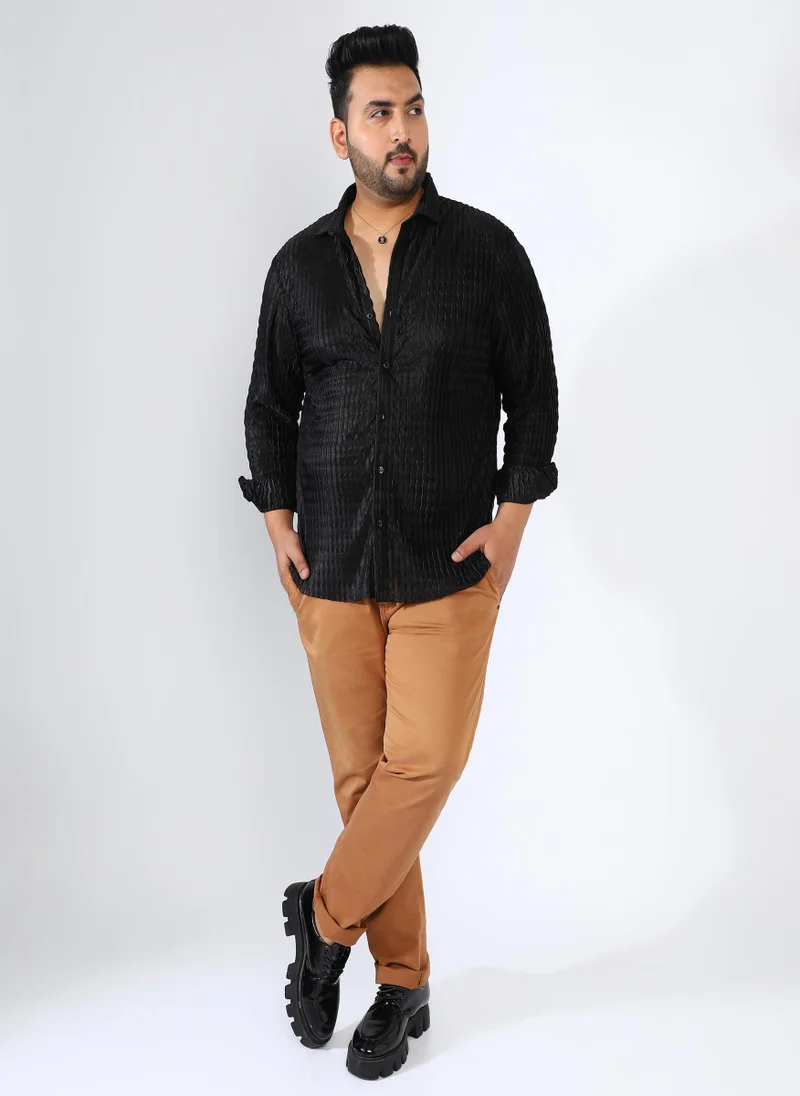 Instafab Plus Men's Onyx Black Curly-Creased Shirt