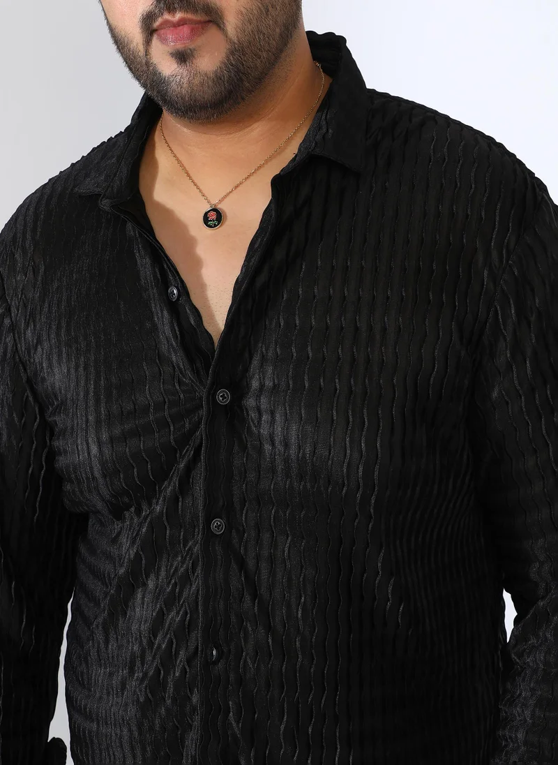 Instafab Plus Men's Onyx Black Curly-Creased Shirt