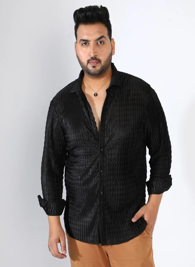 Instafab Plus Men's Onyx Black Curly-Creased Shirt