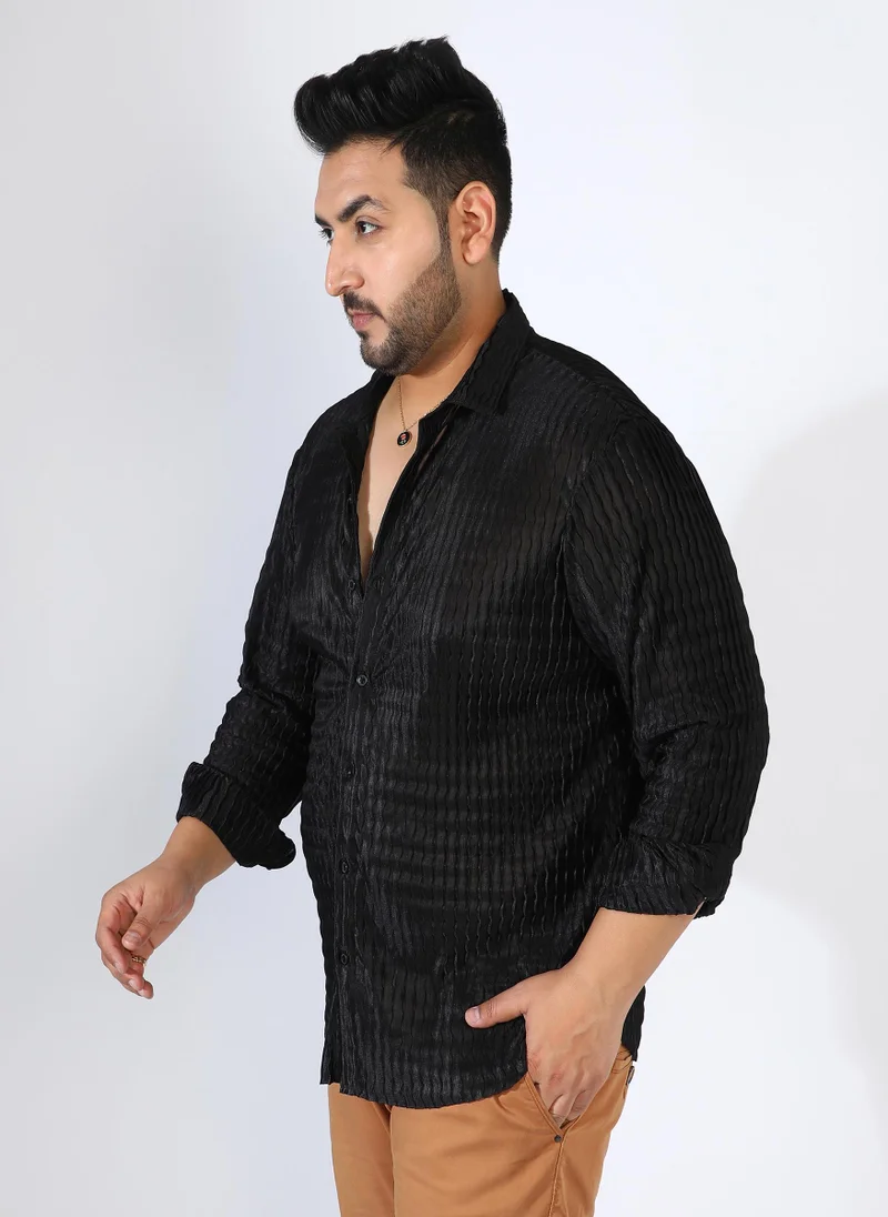Instafab Plus Men's Onyx Black Curly-Creased Shirt