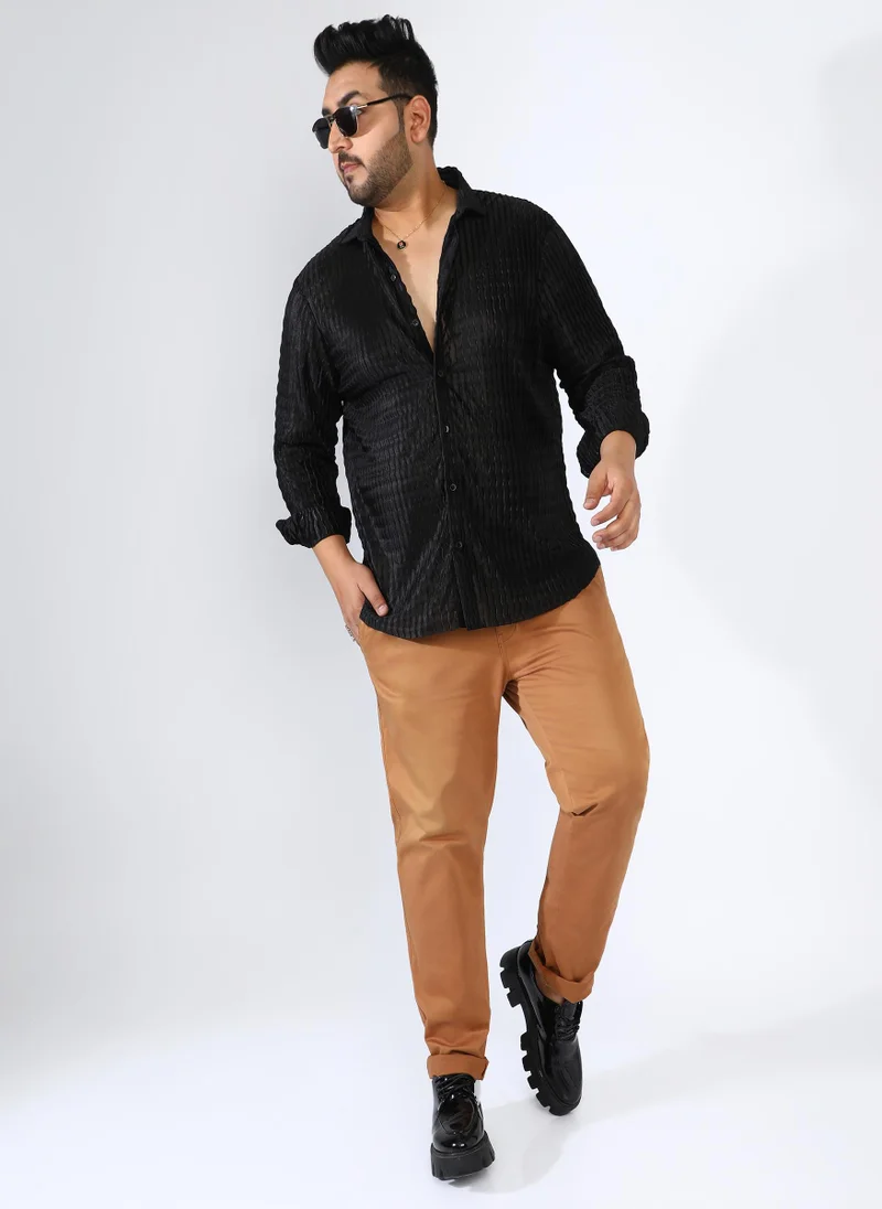 Instafab Plus Men's Onyx Black Curly-Creased Shirt