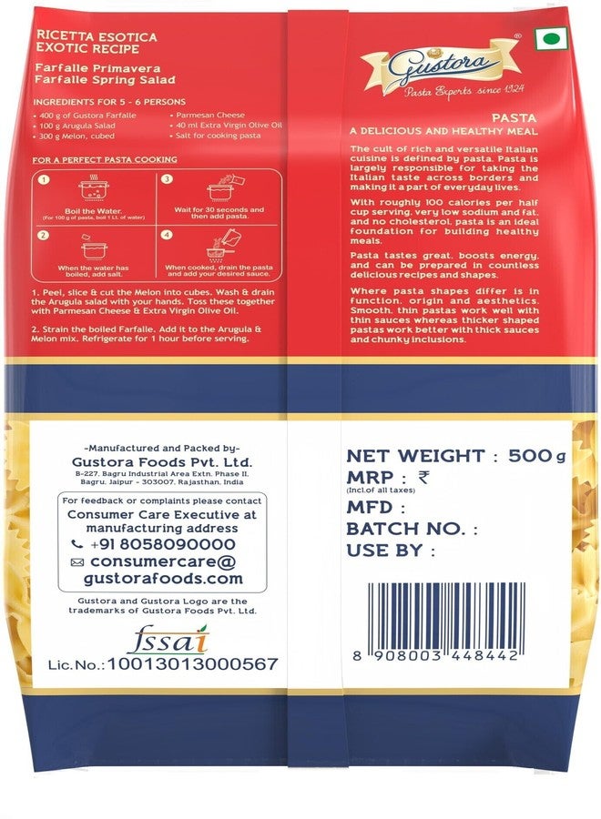 Gustora Healthy Farfalle & Fusilli Tricolore Pasta Combo Made Of Durum Wheat Semolina I Rich In Protein & Fibre I Zero Cholesterol I Vegetarian I No Trans - Fat I Cooking Time 10 Min - (500 Gm X 2) - Image 3