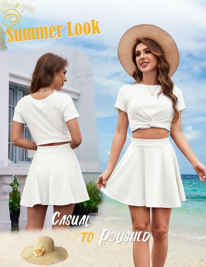 DRESSTELLS Women's Casual Mini Skirts Fall 2025, Stretchy High Waist Aline School Girl Skater Skirt Flowy Short Teen Skort White L - Image 5