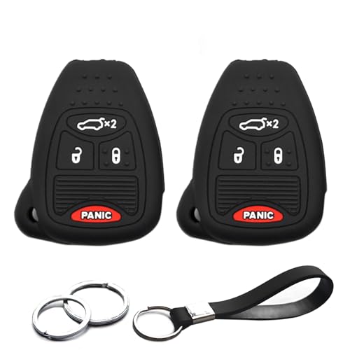 INFIPAR 2pcs Compatible with Dodge Avenger Charger Durango Magnum Jeep Commander Grand Cherokee Liberty Chrysler 4 Buttons Key Fob Cover Case Key Chain Protector Keyless Remote Holder - Image 1