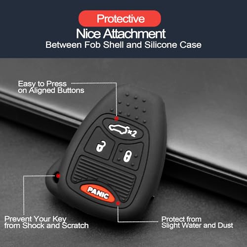 INFIPAR 2pcs Compatible with Dodge Avenger Charger Durango Magnum Jeep Commander Grand Cherokee Liberty Chrysler 4 Buttons Key Fob Cover Case Key Chain Protector Keyless Remote Holder - Image 4