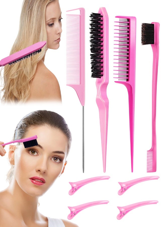 8 PCS Slick Back Hair, Brush Teasing Edge Bristle Brush Parting Rat Tail Comb Hairclips Styling Hair Accessories Set, For Women Slicking Ponytail Control And Smoothing Flyaways - Image 1