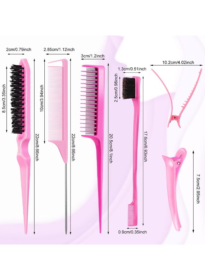 8 PCS Slick Back Hair, Brush Teasing Edge Bristle Brush Parting Rat Tail Comb Hairclips Styling Hair Accessories Set, For Women Slicking Ponytail Control And Smoothing Flyaways - Image 2