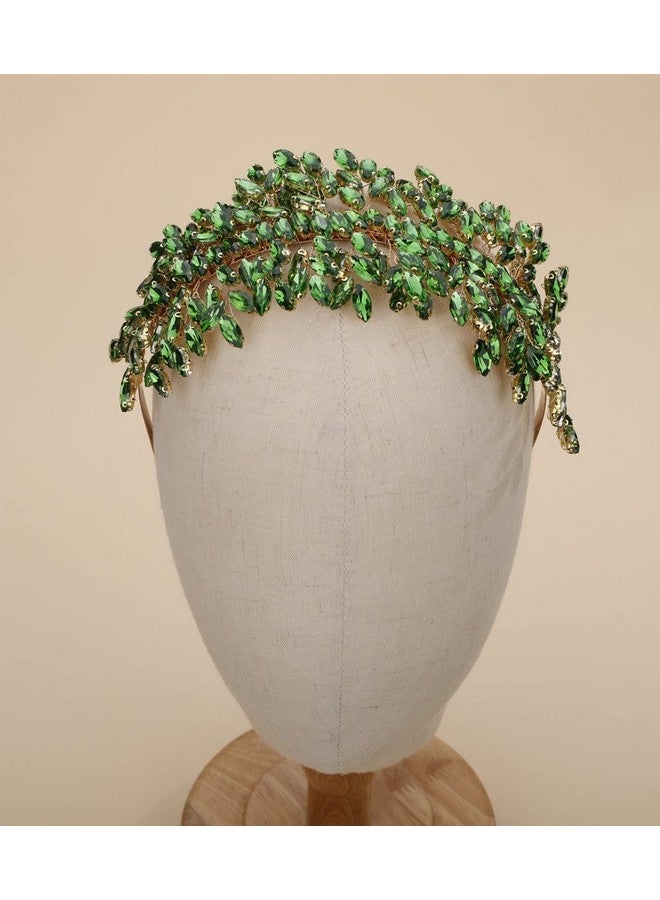 سيثر عصابة رأس من الكريستال للعروس لحفلات الزفاف، قطعة رأس كبيرة من الكريستال باللون الفضي، إكسسوارات شعر للعروس، مشابك شعر لحفلات التخرج، هدية (ذهبي وأخضر) - Image 2