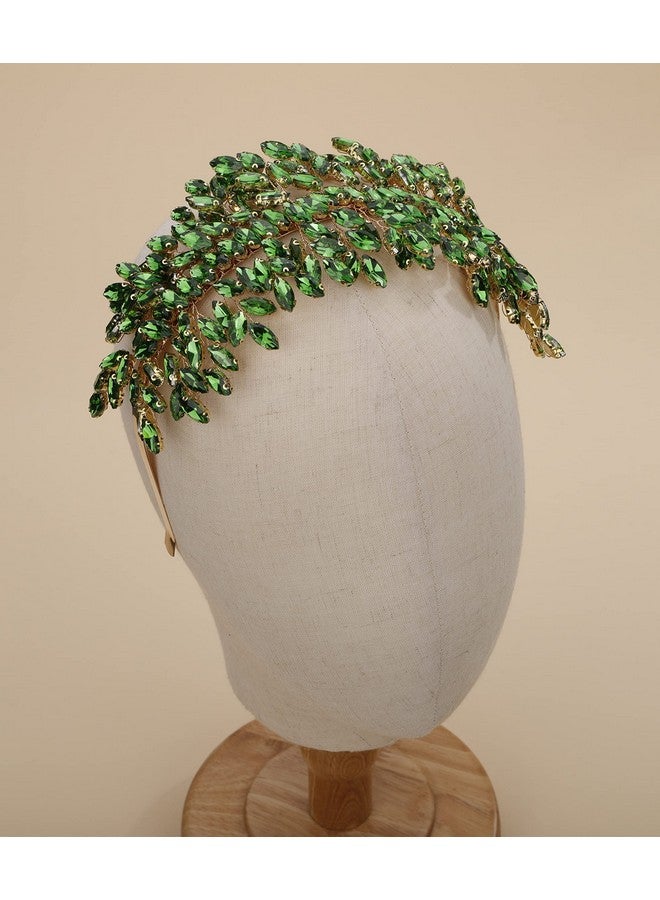 سيثر عصابة رأس من الكريستال للعروس لحفلات الزفاف، قطعة رأس كبيرة من الكريستال باللون الفضي، إكسسوارات شعر للعروس، مشابك شعر لحفلات التخرج، هدية (ذهبي وأخضر) - Image 1