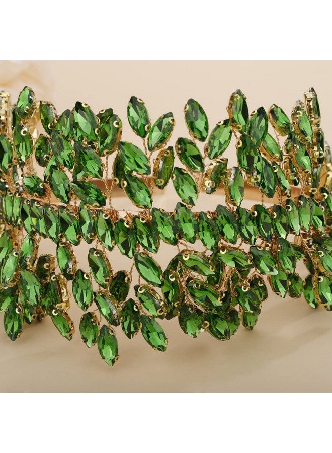 سيثر عصابة رأس من الكريستال للعروس لحفلات الزفاف، قطعة رأس كبيرة من الكريستال باللون الفضي، إكسسوارات شعر للعروس، مشابك شعر لحفلات التخرج، هدية (ذهبي وأخضر) - Image 5