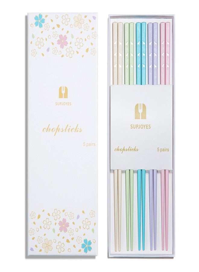 SUPJOYES Reusable Chopsticks, 5 Pairs Fiberglass Chopsticks, Multicolors Dishwasher Safe Chop Sticks, 9 1/2 Inch - Image 1