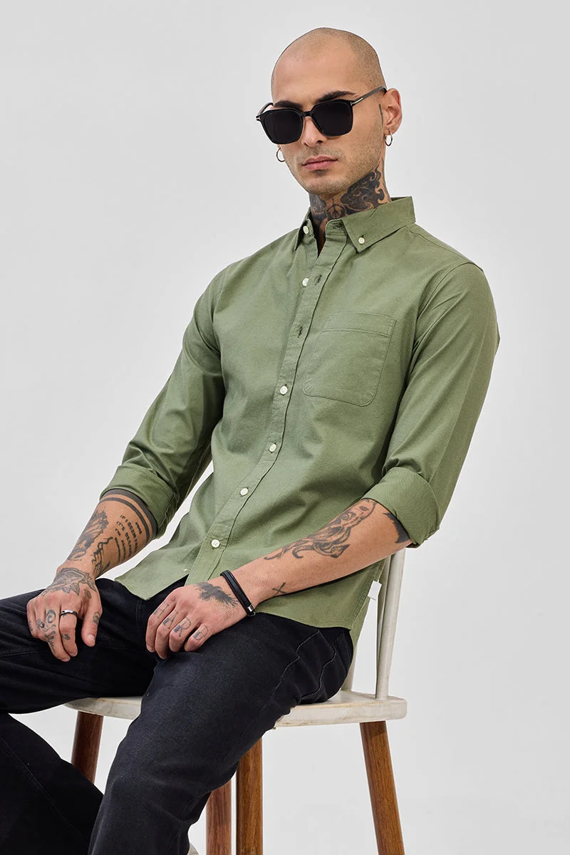 SNITCH Core Lab Olive Button Down Slim Fit Shirt