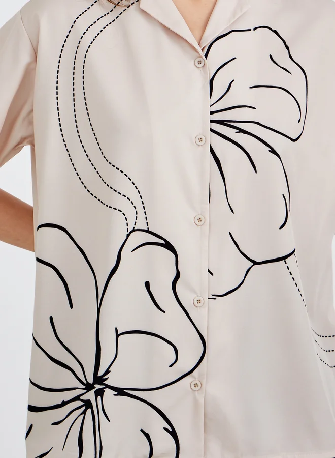 Take Two Take Two Floral Print Short Sleeve Oversized Shirt