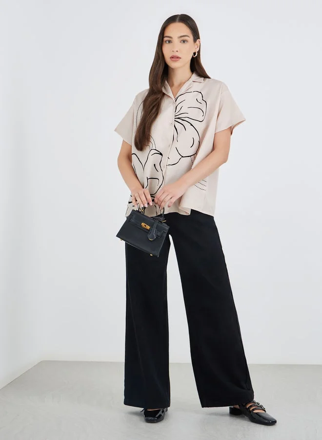 Take Two Floral Print Short Sleeve Oversized Shirt