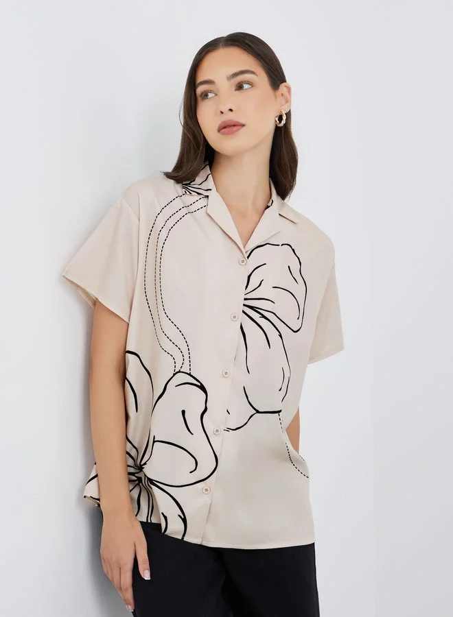 Take Two Floral Print Short Sleeve Oversized Shirt