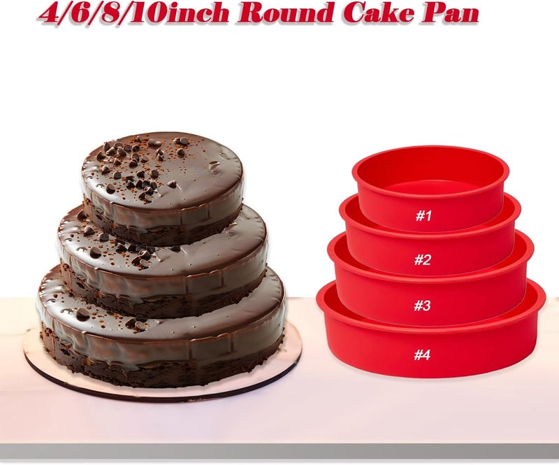 saphe 4 packs Silicone Cake Pans, Nonstick Silicone Round Cake Molds for baking, silicone bakeware sets for Cakes, Cheese Cakes and Chocolate Cake (4+6+8+10inch) - Image 2
