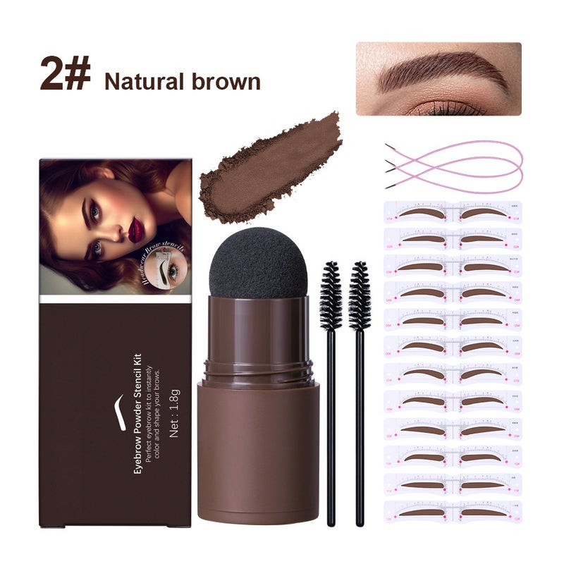 Hairline Powder Shadow Powder Eyebrow Powder Eyebrow Card Set - Contains 12 reusable eyebrow templates and 2 eyebrow brushes, long-lasting waterproof eyebrow makeup (natural brown) - Image 1