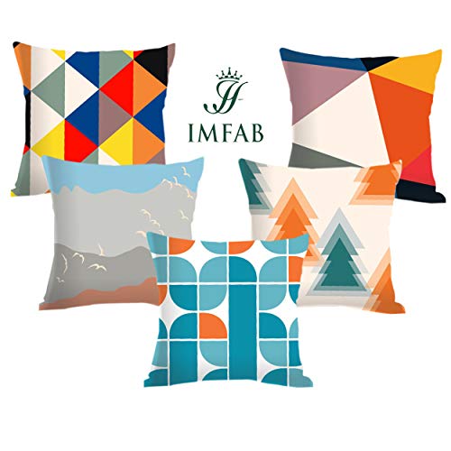 IM FAB IMFAB Geometric Orange and Blue Digital Printed Decorative Canvas Cotton Cushion Covers Set of 5 pcs (12X12 inches or 30X30 cms) - Image 2