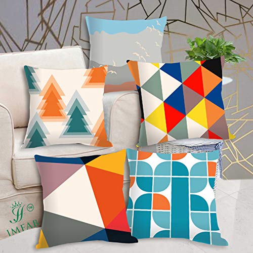 IM FAB IMFAB Geometric Orange and Blue Digital Printed Decorative Canvas Cotton Cushion Covers Set of 5 pcs (12X12 inches or 30X30 cms) - Image 1