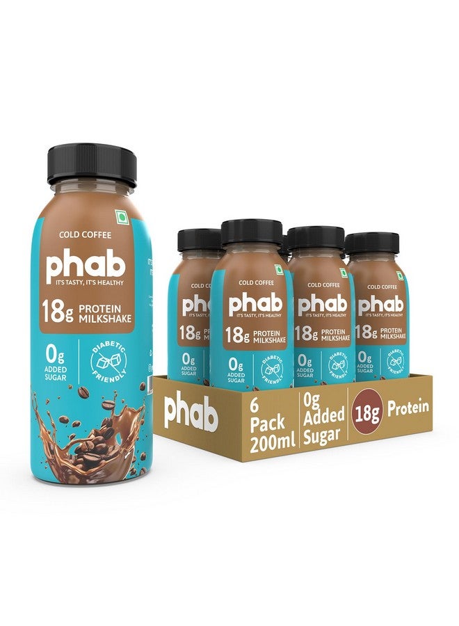 Phab Chocolate & Cold Coffee Protein Milkshakes with 18g Protein & No Added Sugar | Gluten-Free & Gut-Friendly, Trans Fat Free | Rich Source of Fibre & Pre-biotics | Healthy & Delicious Protein Shake (200ml, Pack of 6) - Image 1