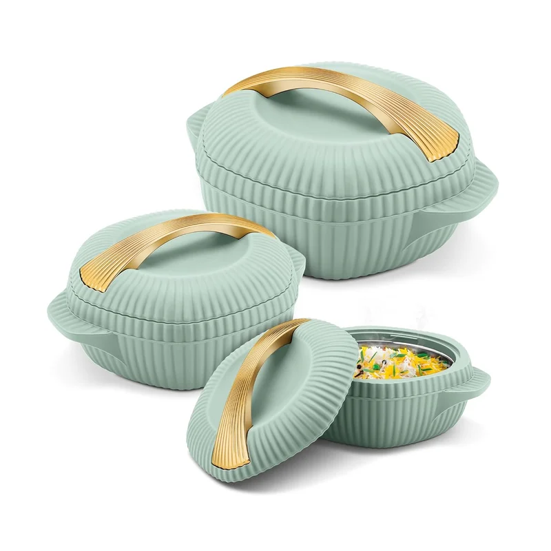 Milton MILTON 3-Piece Casserole Set (455ml, 860ml, 1.27L) Double-Walled Hotpot with PU Insulation & Stainless Steel Inner, Keeps Food Hot/Cold, Perfect for Serving Chapati, Roti - Oyster Jr - Light Green