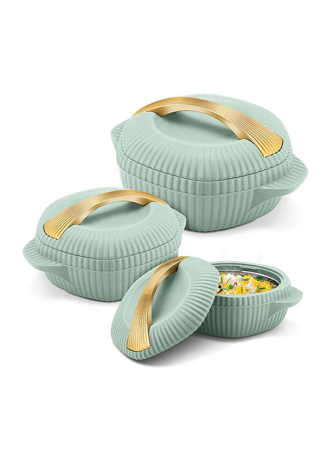 Milton 3-Piece Casserole Set (455ml, 860ml, 1.27L) Double-Walled Hotpot with PU Insulation & Stainless Steel Inner, Keeps Food Hot/Cold, Perfect for Serving Chapati, Roti - Oyster Jr - Light Green