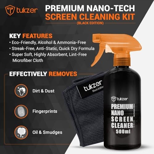 Tukzer 2-in-1 Professional Screen Cleaning Kit (500ML) for Camera, Lens, Binocular, Laptop, TV, Monitor, Smartphone, Tablet (Includes: Anti-Static Cleaning Liquid 500ml, Plush Microfiber Cloth) - Image 2