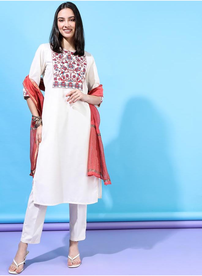 Vishudh - Women Embroidered Kurta Set with Dupatta by Styli - Image 1