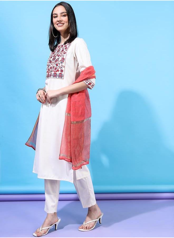 Vishudh - Women Embroidered Kurta Set with Dupatta by Styli - Image 1