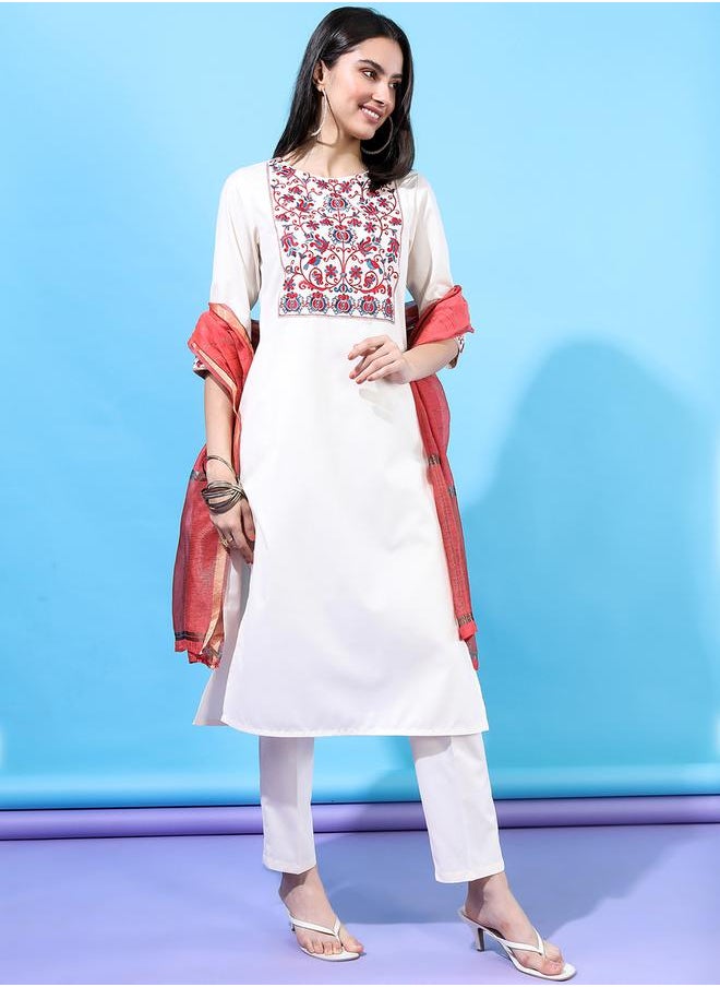 Vishudh - Women Embroidered Kurta Set with Dupatta by Styli - Image 1