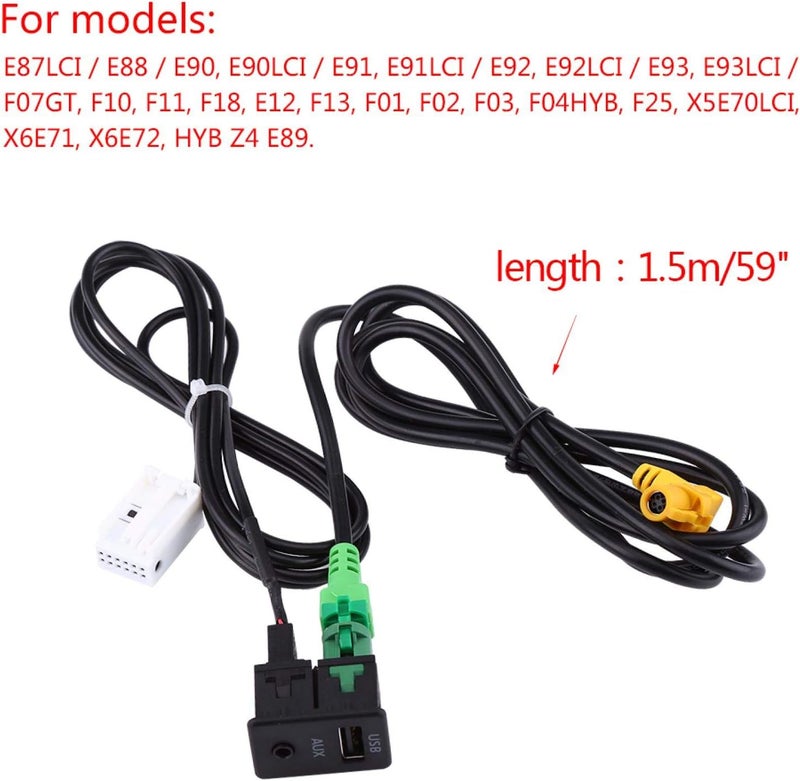 klarako Car USB AUX Switch Socket Wire Harness Cable Adapter For BMW 3 5 Series E87 E90 E91 E92 X5 X6 - Image 2